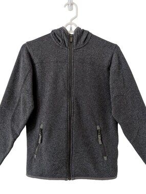 Lands' End Sweater/Fleece Jacket, Full-Zip w/Hood, Gray Heather, Boy's 10-12 (M)